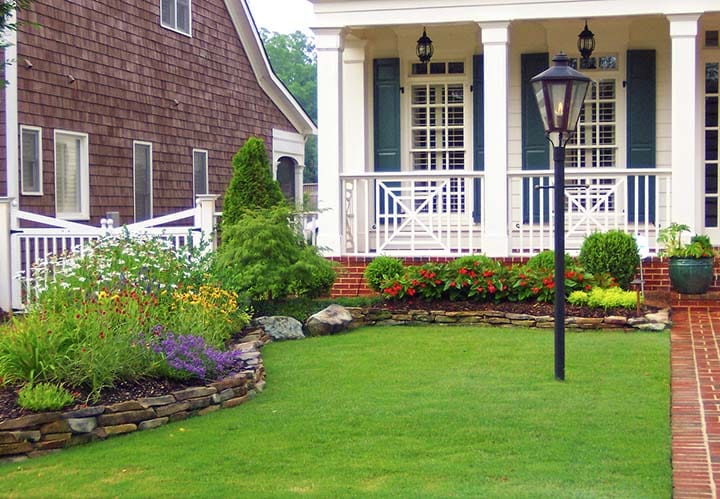 A fully landscaped front yard